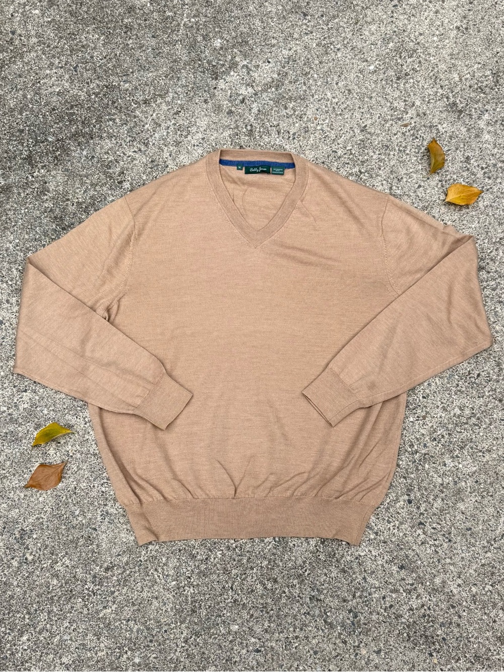 Bobby Jones 100% Merino Wool V-Neck Sweater – Camel Tan – Men’s XL